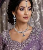 Purple & green ad & agate stone designer necklace set with earrings – rhodium plated
