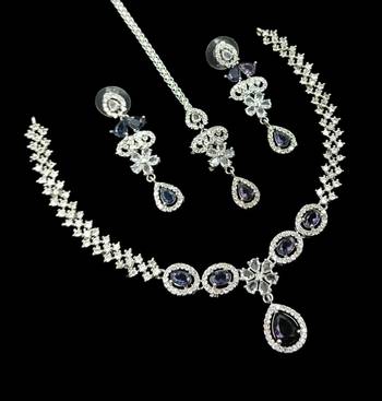 Purple & green ad & agate stone designer necklace set with earrings     rhodium plated 2