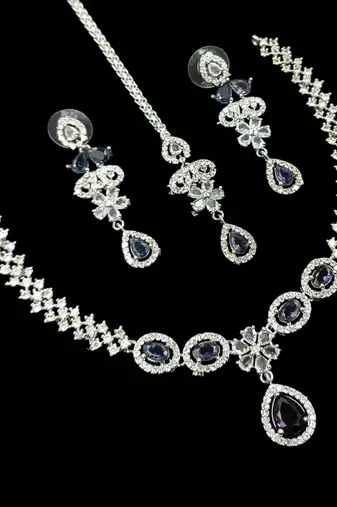 Purple & green ad & agate stone designer necklace set with earrings – rhodium plated
