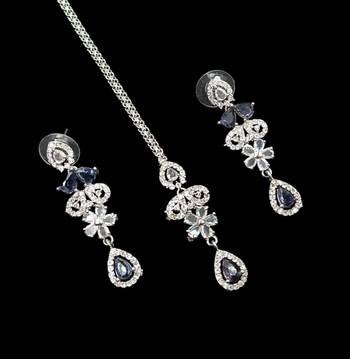 Purple & green ad & agate stone designer necklace set with earrings     rhodium plated 3