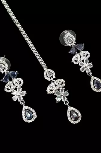 Purple & green ad & agate stone designer necklace set with earrings – rhodium plated