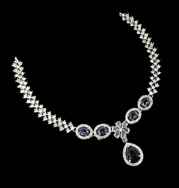 Purple & green ad & agate stone designer necklace set with earrings     rhodium plated 4