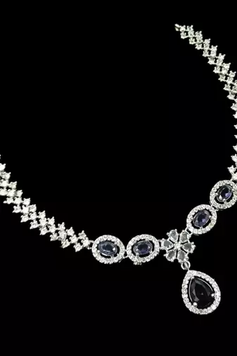 Purple & green ad & agate stone designer necklace set with earrings – rhodium plated