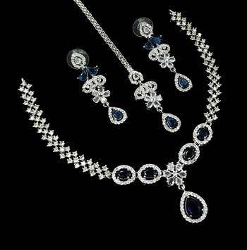 Blue & green ad & agate stone designer necklace set with earrings     rhodium plated 2