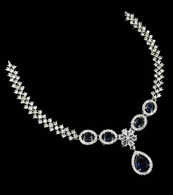 Blue & green ad & agate stone designer necklace set with earrings     rhodium plated 3