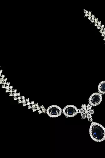 Blue & green ad & agate stone designer necklace set with earrings – rhodium plated