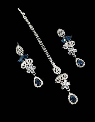 Blue & green ad & agate stone designer necklace set with earrings     rhodium plated 4
