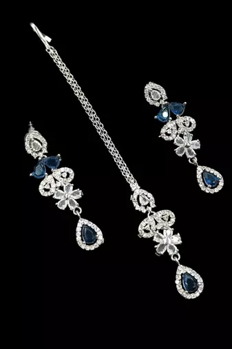 Blue & green ad & agate stone designer necklace set with earrings – rhodium plated