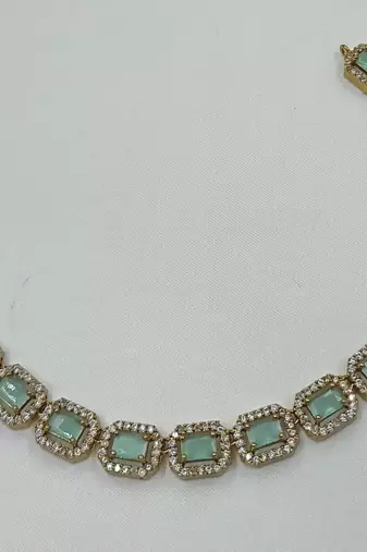 Pista green ad stone & agate stone necklace set with earrings, antique gold plated