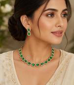 Green ad stone & agate stone necklace set with earrings, antique gold plated