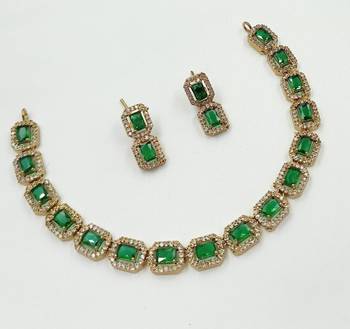 Green ad stone & agate stone necklace set with earrings, antique gold plated 2