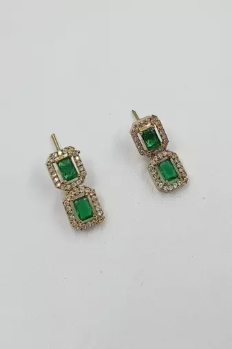 Green ad stone & agate stone necklace set with earrings, antique gold plated
