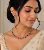 Ruby ad stone & agate stone necklace set with earrings, antique gold plated