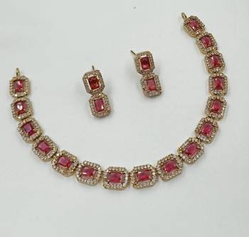 Ruby ad stone & agate stone necklace set with earrings, antique gold plated 2