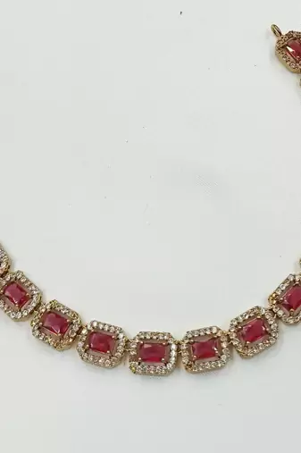 Ruby ad stone & agate stone necklace set with earrings, antique gold plated