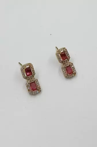 Ruby ad stone & agate stone necklace set with earrings, antique gold plated