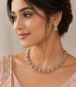 Baby pink ad stone & agate stone necklace set with earrings, antique gold plated