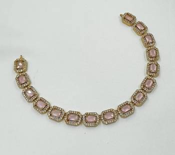 Baby pink ad stone & agate stone necklace set with earrings, antique gold plated 3