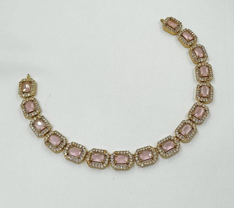 Baby pink ad stone & agate stone necklace set with earrings, antique gold plated