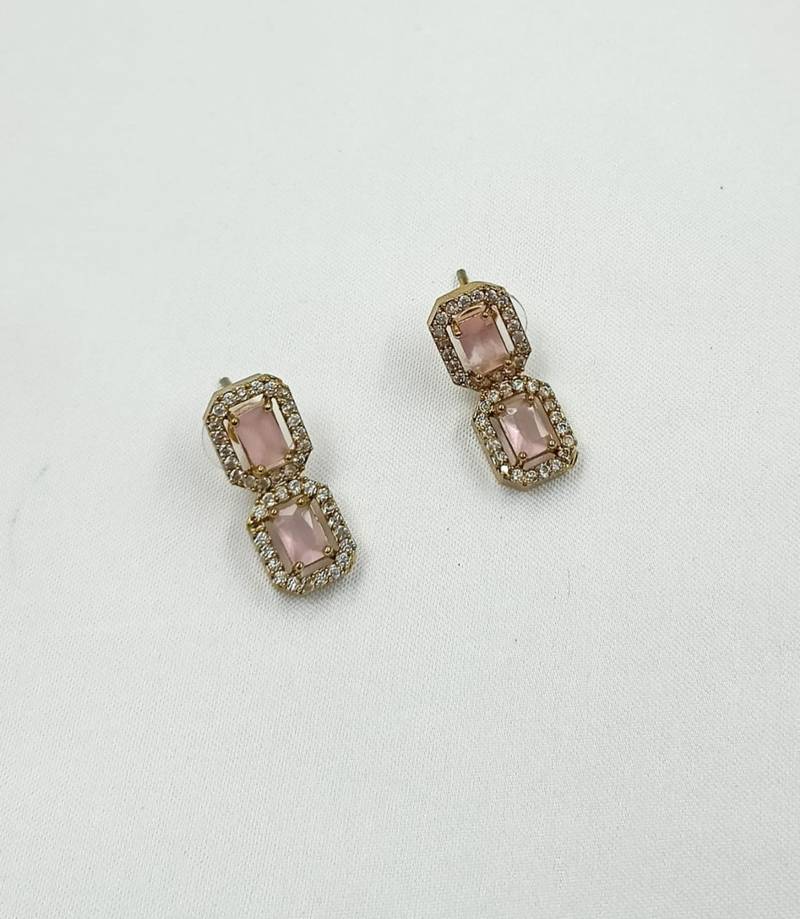 Baby pink ad stone & agate stone necklace set with earrings, antique gold plated