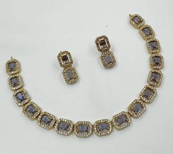 Purple ad stone & agate stone necklace set with earrings, antique gold plated 2