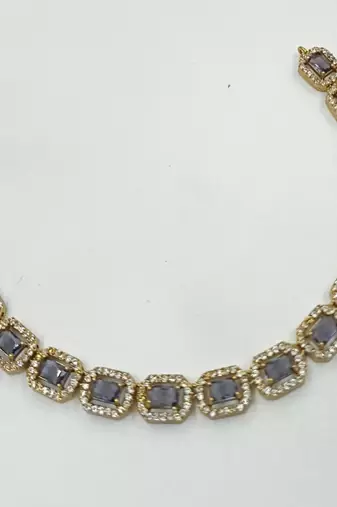 Purple ad stone & agate stone necklace set with earrings, antique gold plated