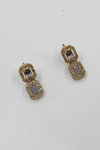 Purple ad stone & agate stone necklace set with earrings, antique gold plated