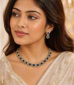 Blue ad stone & agate stone necklace set with earrings, antique gold plated