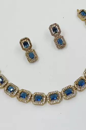 Blue ad stone & agate stone necklace set with earrings, antique gold plated