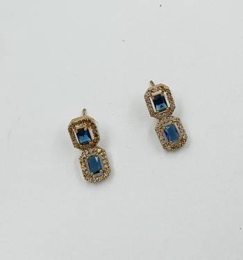 Blue ad stone & agate stone necklace set with earrings, antique gold plated 3