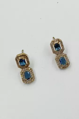 Blue ad stone & agate stone necklace set with earrings, antique gold plated