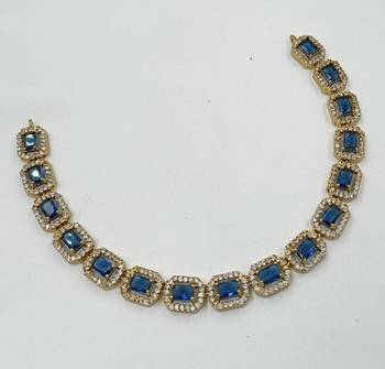 Blue ad stone & agate stone necklace set with earrings, antique gold plated 4