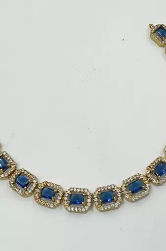 Blue ad stone & agate stone necklace set with earrings, antique gold plated