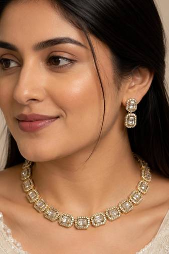 White ad stone & agate stone necklace set with earrings, antique gold plated