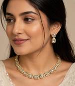 White ad stone & agate stone necklace set with earrings, antique gold plated