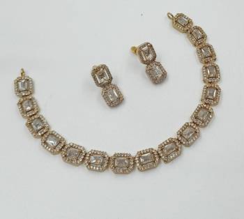 White ad stone & agate stone necklace set with earrings, antique gold plated 2