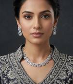 White ad & agate stone designer necklace set with earrings – rhodium plated