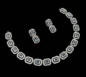White ad & agate stone designer necklace set with earrings     rhodium plated 2