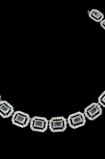 White ad & agate stone designer necklace set with earrings – rhodium plated