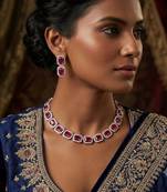 Ruby ad & agate stone designer necklace set with earrings – rhodium plated