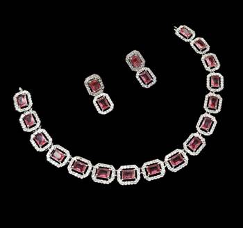 Ruby ad & agate stone designer necklace set with earrings     rhodium plated 2