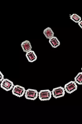 Ruby ad & agate stone designer necklace set with earrings – rhodium plated