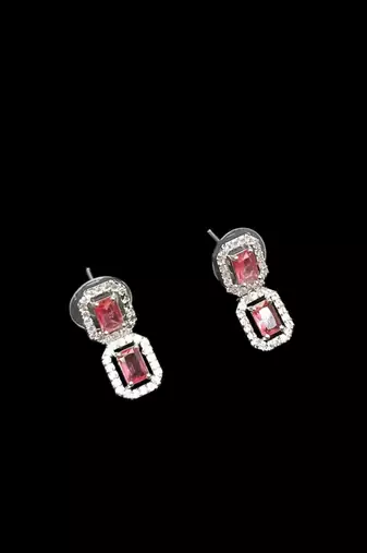 Ruby ad & agate stone designer necklace set with earrings – rhodium plated