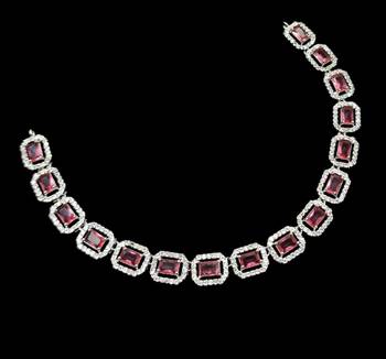 Ruby ad & agate stone designer necklace set with earrings     rhodium plated 4