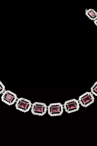Ruby ad & agate stone designer necklace set with earrings – rhodium plated