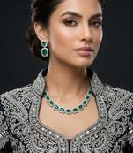 Green ad & agate stone designer necklace set with earrings – rhodium plated