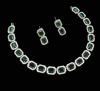 Green ad & agate stone designer necklace set with earrings     rhodium plated 2