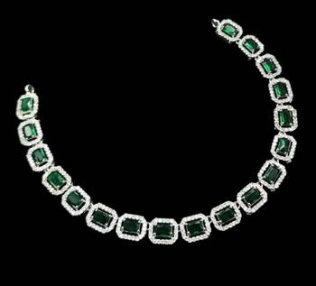 Green ad & agate stone designer necklace set with earrings     rhodium plated 3