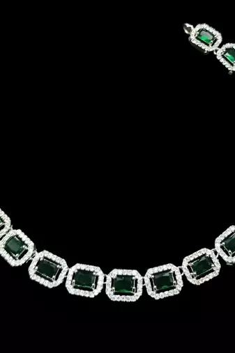 Green ad & agate stone designer necklace set with earrings – rhodium plated