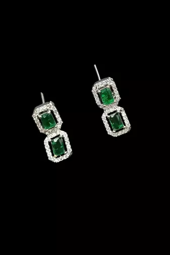 Green ad & agate stone designer necklace set with earrings – rhodium plated